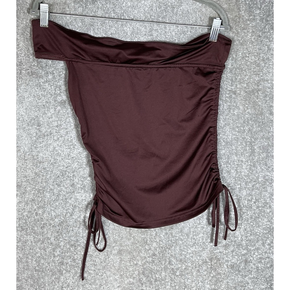 Edikted One Shoulder Top Womens Size Small Brown Stretch Ruched Sides